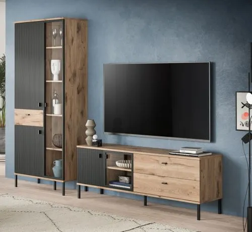 Wohnkombination Chess | 2-teilig | Nox Oak / schwarz