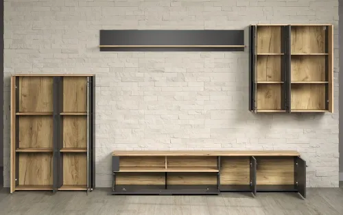 Wohnkombination Esteban | Anthrazit / Coast Evoke Oak | 4-teilig 3er Set LED Unterbauspot