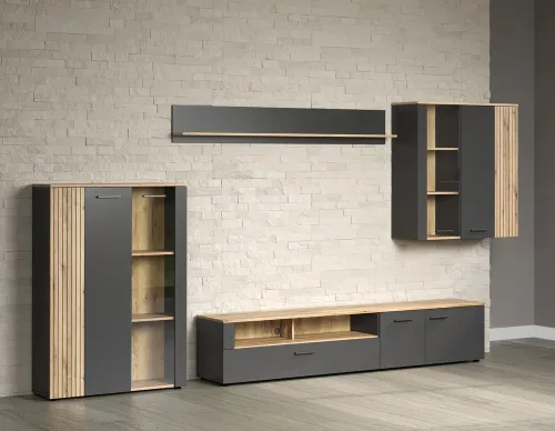 Wohnkombination Esteban | Anthrazit / Coast Evoke Oak | 4-teilig Komplettset