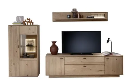 Wohnkombination Freeport 1 | Ast-/ Balkeneiche | 3-teilig | mit 165 cm Beleuchtung