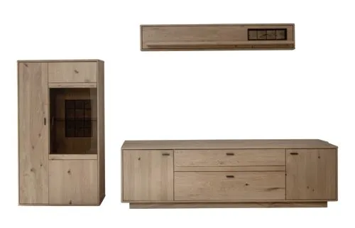 Wohnkombination Freeport 1 | Ast-/ Balkeneiche | 3-teilig | mit 165 cm Beleuchtung