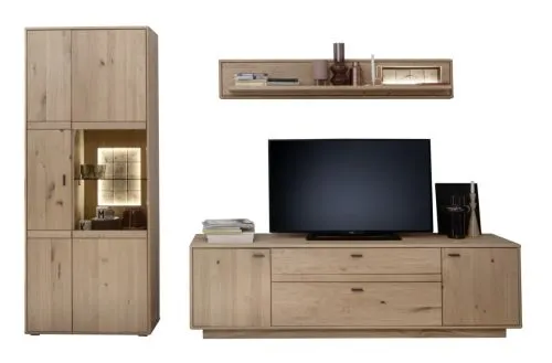 Wohnkombination Freeport | Ast-/ Balkeneiche | 3-teilig | mit 165 cm Beleuchtung