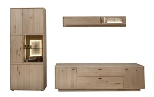 Wohnkombination Freeport | Ast-/ Balkeneiche | 3-teilig | mit 165 cm Beleuchtung