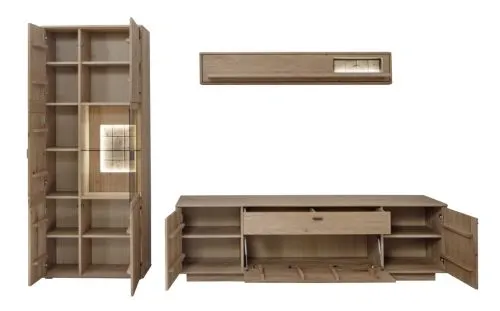 Wohnkombination Freeport | Ast-/ Balkeneiche | 3-teilig | mit 165 cm Beleuchtung