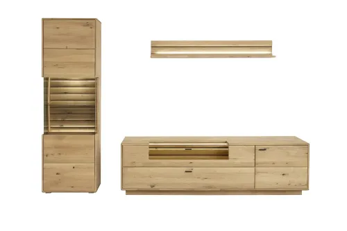 Wohnkombination Girona | Ast / Balkeneiche | 3-teilig | mit Beleuchtung für TV-Board & Wandboard