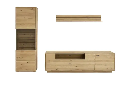 Wohnkombination Girona | Ast / Balkeneiche | 3-teilig | mit Beleuchtung Komplettset