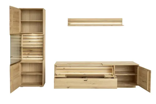 Wohnkombination Girona | Ast / Balkeneiche | 3-teilig | optional LED Beleuchtung