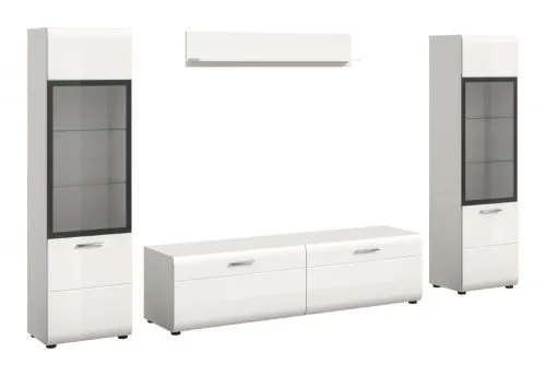 Wohnkombination Ice 3, 4-teilig, weiß, schwarz, im Wohnzimmer, mit offenen Fachböden und geschlossenen Schubkästen – Ansicht 3