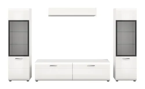 Wohnkombination Ice 3, 4-teilig, weiß, schwarz, im Wohnzimmer, mit offenen Fachböden und geschlossenen Schubkästen – Ansicht 4