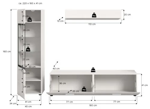Wohnkombination Ice 4 | 3-teilig | weiß / schwarz