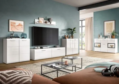 Wohnkombination Ice 6 | 4-teilig | weiß / schwarz