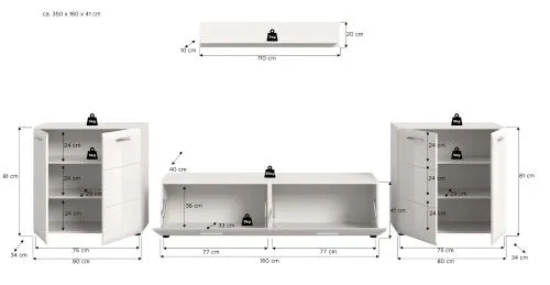 Wohnkombination Ice 6 | 4-teilig | weiß / schwarz