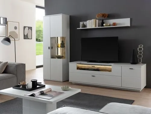 Wohnkombination Lissabon 2 | Modern White | 3-teilig | Beleuchtung Komplettset