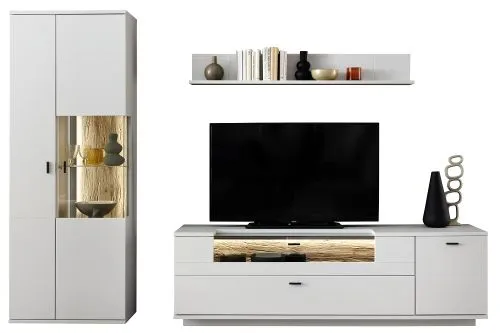 Wohnkombination Lissabon 2 | Modern White | 3-teilig | Beleuchtung Komplettset