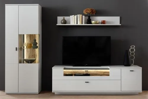 Wohnkombination Lissabon 2 | Modern White | 3-teilig | Beleuchtung Komplettset