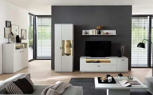 Wohnkombination Lissabon 2 | Modern White | 3-teilig | optional LED Beleuchtung