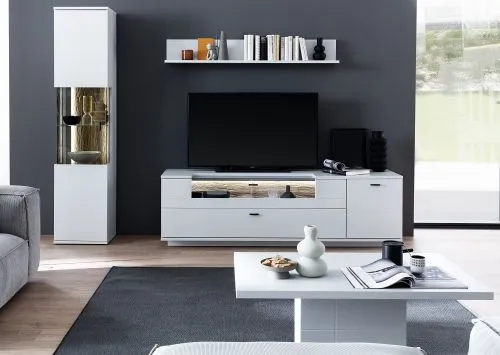 Wohnkombination Lissabon | Modern White | 3-teilig | Beleuchtung Komplettset