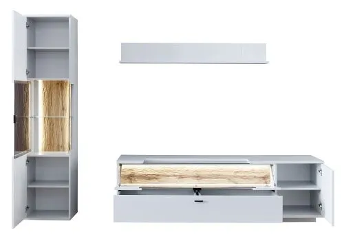 Wohnkombination Lissabon | Modern White | 3-teilig | Beleuchtung Komplettset