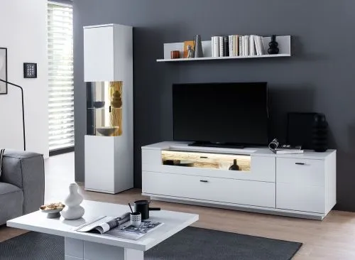 Wohnkombination Lissabon | Modern White | 3-teilig | TV-Board mit Bandbeleuchtung