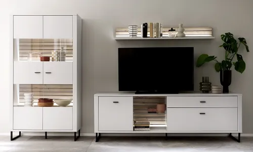 Wohnkombination Louisiana 2 | Modern White | 3-teilig | Beleuchtung Komplettset