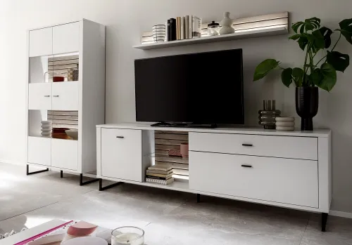 Wohnkombination Louisiana 2 | Modern White | 3-teilig | Beleuchtung Komplettset