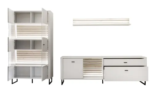 Wohnkombination Louisiana 2 | Modern White | 3-teilig | Beleuchtung Komplettset