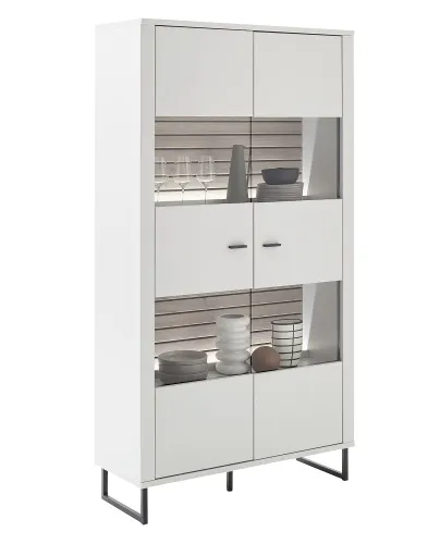 Wohnkombination Louisiana 2 | Modern White | 3-teilig | Kombi-Vitrine & Wandboard mit Beleuchtung
