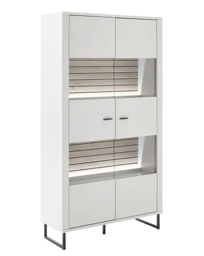 Wohnkombination Louisiana 2 | Modern White | 3-teilig | Kombi-Vitrine & Wandboard mit Beleuchtung