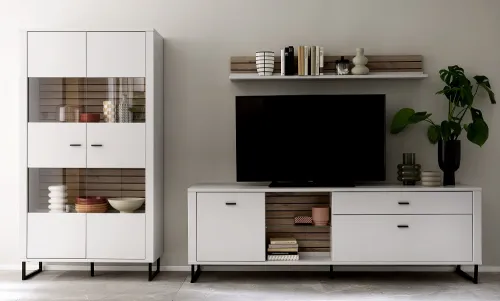 Wohnkombination Louisiana 2 | Modern White | 3-teilig | TV-Board mit Beleuchtung