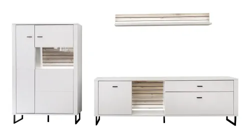 Wohnkombination Louisiana 3 | Modern White | 3-teilig | Beleuchtung Komplettset