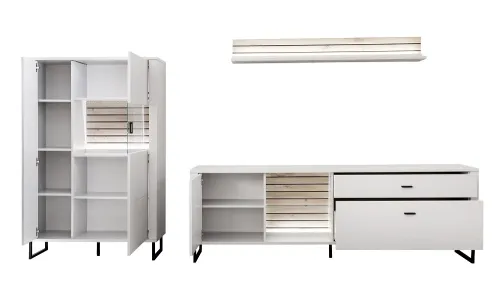 Wohnkombination Louisiana 3 | Modern White | 3-teilig | Beleuchtung Komplettset