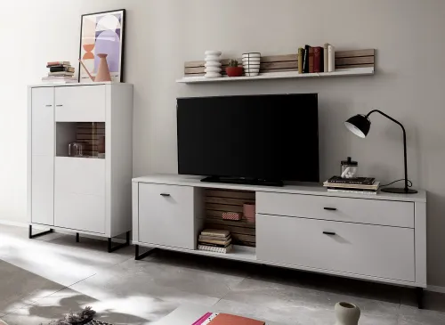 Wohnkombination Louisiana 3 | Modern White | 3-teilig | Highboard mit Beleuchtung