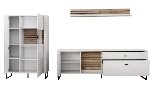 Wohnkombination Louisiana 3 | Modern White | 3-teilig | TV-Board & Wandboard mit Beleuchtung