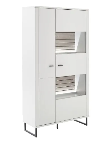 Wohnkombination Louisiana | Modern White | 3-teilig | Kombi-Vitrine mit Bandbeleuchtung