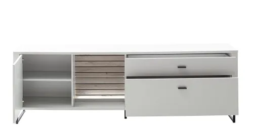Wohnkombination Louisiana | Modern White | 3-teilig | Kombi-Vitrine & TV-Board mit Beleuchtung