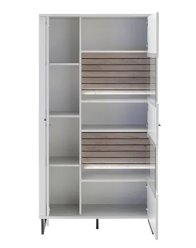 Wohnkombination Louisiana | Modern White | 3-teilig | Kombi-Vitrine & TV-Board mit Beleuchtung