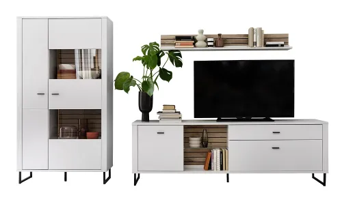 Wohnkombination Louisiana | Modern White | 3-teilig | TV-Board & Wandboard mit Beleuchtung