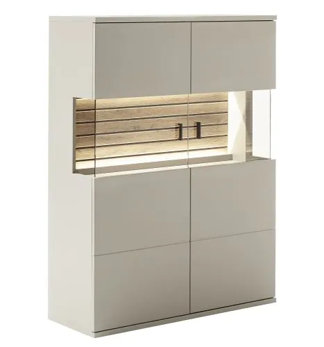 Wohnkombination Lüttich 2 | Basalt / Wotan Eiche | 3-teilig | Highboard & Wandboard mit Bandbeleuchtung