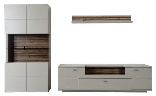 Wohnkombination Lüttich 3 | Basalt / Wotan Eiche | 3-teilig | Kombi-Vitrine mit Bandbeleuchtung