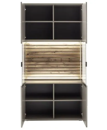 Wohnkombination Lüttich 3 | Basalt / Wotan Eiche | 3-teilig | Kombi-Vitrine mit Bandbeleuchtung