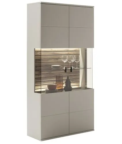 Wohnkombination Lüttich 3 | Basalt / Wotan Eiche | 3-teilig | Kombi-Vitrine & TV-Board mit Bandbeleuchtung