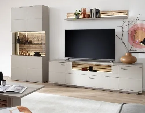 Wohnkombination Lüttich 3 | Basalt / Wotan Eiche | 3-teilig | Komplettset