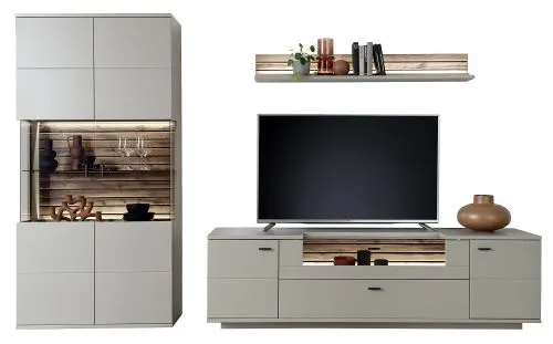 Wohnkombination Lüttich 3 | Basalt / Wotan Eiche | 3-teilig | Komplettset