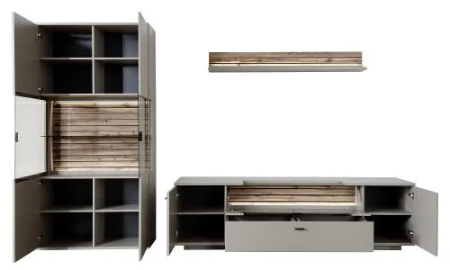 Wohnkombination Lüttich 3 | Basalt / Wotan Eiche | 3-teilig | optional LED Beleuchtung