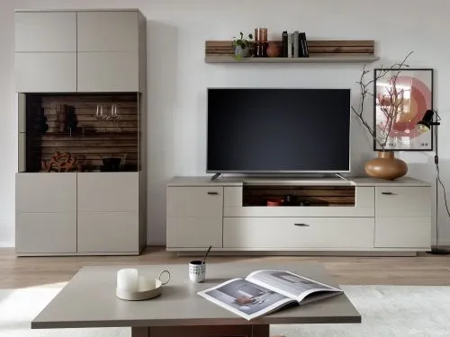 Wohnkombination Lüttich 3 | Basalt / Wotan Eiche | 3-teilig | TV-Board mit Bandbeleuchtung