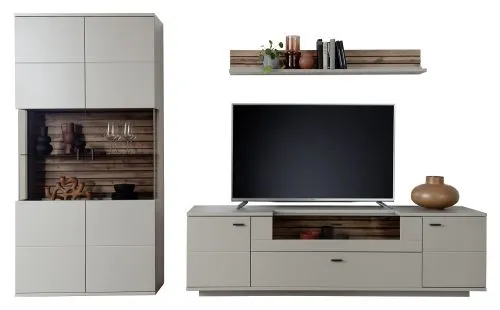 Wohnkombination Lüttich 3 | Basalt / Wotan Eiche | 3-teilig | TV-Board mit Bandbeleuchtung