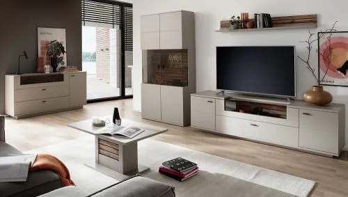 Wohnkombination Lüttich 3 | Basalt / Wotan Eiche | 3-teilig | TV-Board mit Bandbeleuchtung