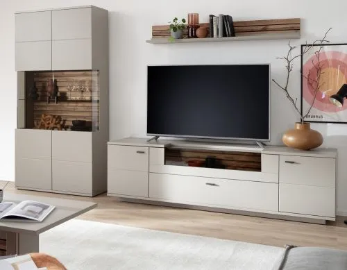 Wohnkombination Lüttich 3 | Basalt / Wotan Eiche | 3-teilig | TV-Board & Wandboard mit Bandbeleuchtung