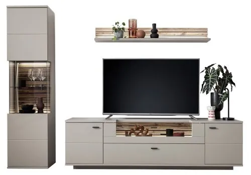 Wohnkombination Lüttich | Basalt / Wotan Eiche | 3-teilig | optional LED Beleuchtung