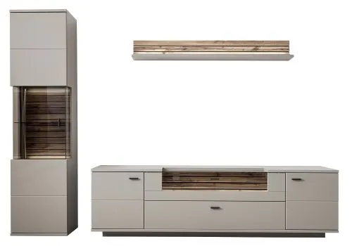 Wohnkombination Lüttich | Basalt / Wotan Eiche | 3-teilig | optional LED Beleuchtung